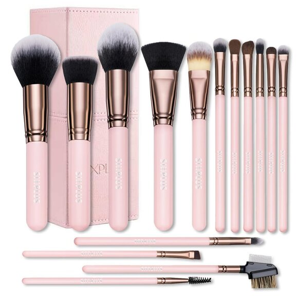 Travel Makeup Brushes with Case, 15 Pcs Pink Makeup Brush Set Professional for F - Picture 1 of 10